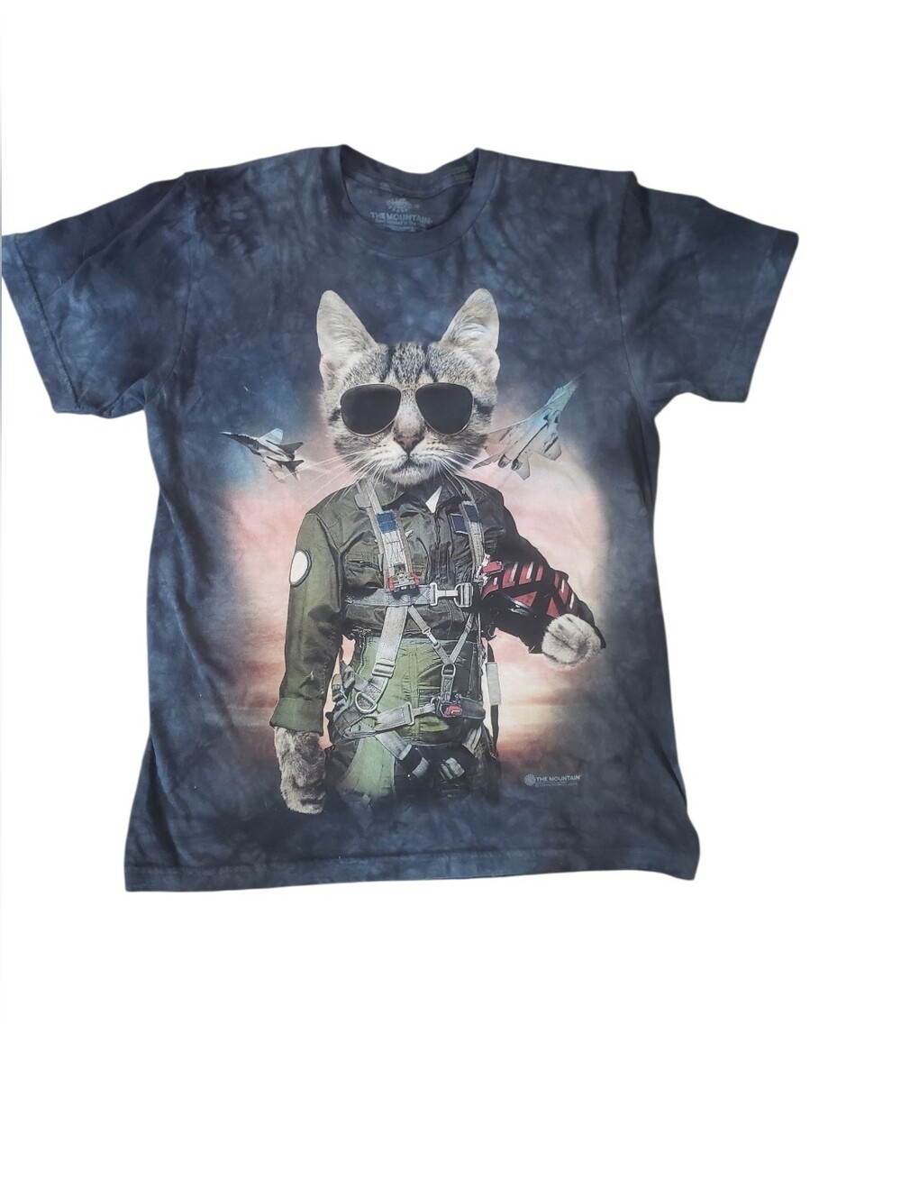 The Mountain T Shirt Top Gun Maverick Cat Graphic Blue Tie Dye Size M